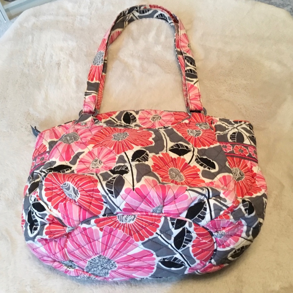 Vera Bradley Glenna Cherry Blossoms Floral Pink and Gray Shoulder Bag